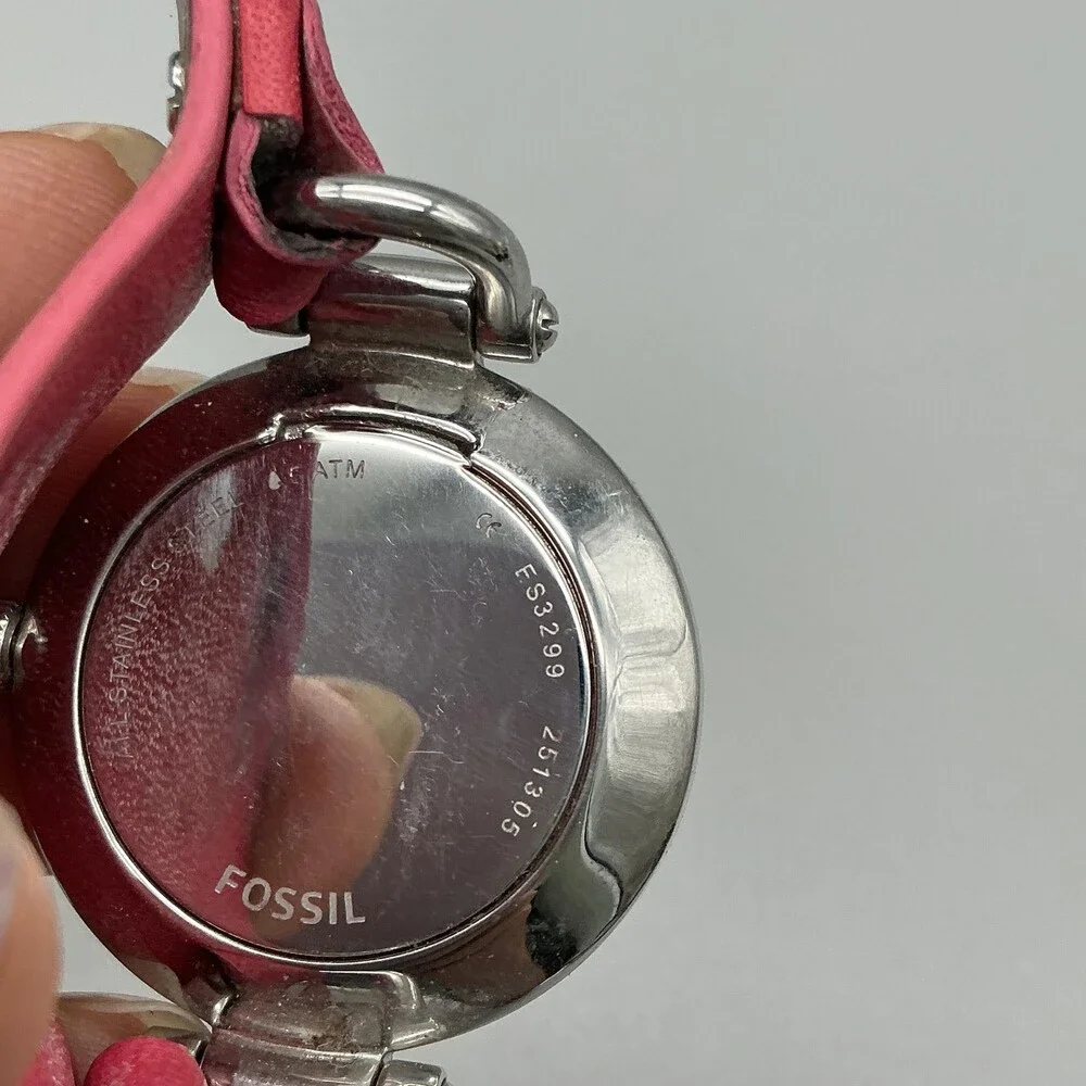 Fossil Georgia Womens Watch 32mm Red Leather Stainless FS3299 New Battery